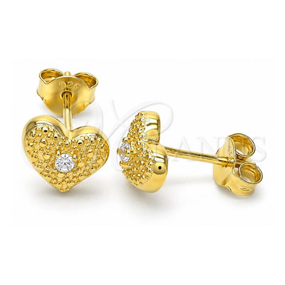 Sterling Silver Stud Earring, Heart Design, with White Cubic Zirconia, Polished, Golden Finish, 02.369.0039.2