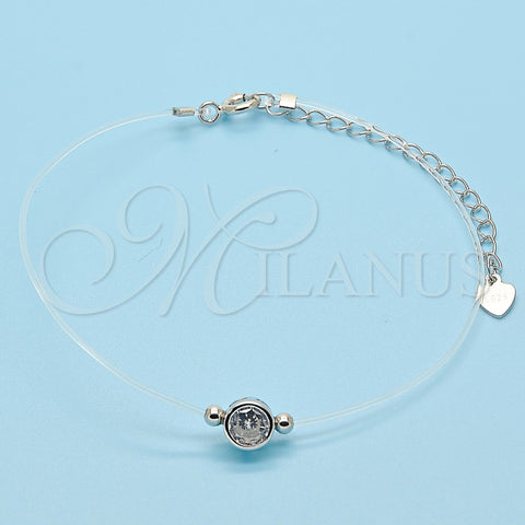 Sterling Silver Fancy Bracelet, with White Cubic Zirconia, Polished, Rhodium Finish, 03.369.0012.07 (01 MM Thickness, 7 Inches Length)
