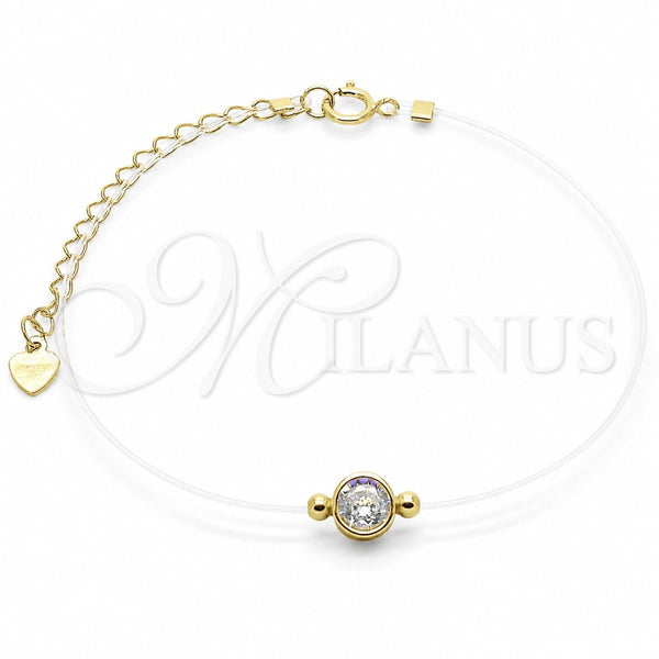 Sterling Silver Fancy Bracelet, with White Cubic Zirconia, Polished, Golden Finish, 03.369.0012.1.07 (01 MM Thickness, 7 Inches Length)