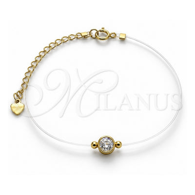 Sterling Silver Fancy Bracelet, with White Cubic Zirconia, Polished, Golden Finish, 03.369.0012.1.07 (01 MM Thickness, 7 Inches Length)