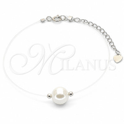 Sterling Silver Fancy Bracelet, with Ivory Pearl, Polished, Rhodium Finish, 03.369.0014.07 (01 MM Thickness, 7 for wholesale, main product view