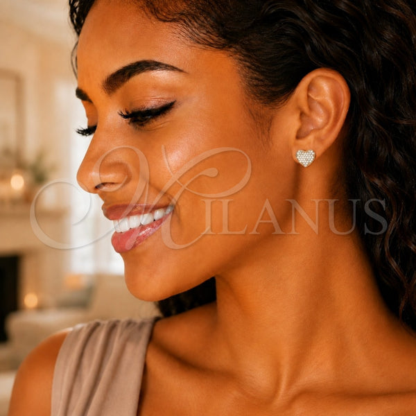 Sterling Silver Stud Earring, Heart Design, with White Micro Pave, Polished, Rose Gold Finish, 02.369.0001.1