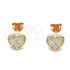 Sterling Silver Stud Earring, Heart Design, with White Micro Pave, Polished, Rose Gold Finish, 02.369.0001.1