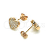 Sterling Silver Stud Earring, Heart Design, with White Micro Pave, Polished, Rose Gold Finish, 02.369.0001.1