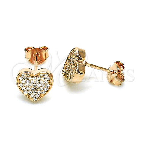 Sterling Silver Stud Earring, Heart Design, with White Micro Pave, Polished, Rose Gold Finish, 02.369.0001.1