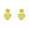 Sterling Silver Stud Earring, Heart Design, with White Micro Pave, Polished, Golden Finish, 02.369.0001.2