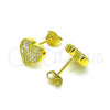 Sterling Silver Stud Earring, Heart Design, with White Micro Pave, Polished, Golden Finish, 02.369.0001.2