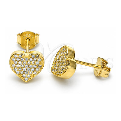 Sterling Silver Stud Earring, Heart Design, with White Micro Pave, Polished, Golden Finish, 02.369.0001.2