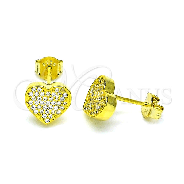 Sterling Silver Stud Earring, Heart Design, with White Micro Pave, Polished, Golden Finish, 02.369.0001.2