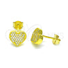 Sterling Silver Stud Earring, Heart Design, with White Micro Pave, Polished, Golden Finish, 02.369.0001.2
