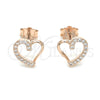Sterling Silver Stud Earring, Heart Design, with White Micro Pave, Polished, Rose Gold Finish, 02.369.0003.1