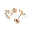 Sterling Silver Stud Earring, Heart Design, with White Micro Pave, Polished, Rose Gold Finish, 02.369.0003.1