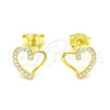 Sterling Silver Stud Earring, Heart Design, with White Micro Pave, Polished, Golden Finish, 02.369.0003.2