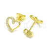 Sterling Silver Stud Earring, Heart Design, with White Micro Pave, Polished, Golden Finish, 02.369.0003.2