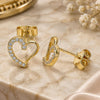 Sterling Silver Stud Earring, Heart Design, with White Micro Pave, Polished, Golden Finish, 02.369.0003.2