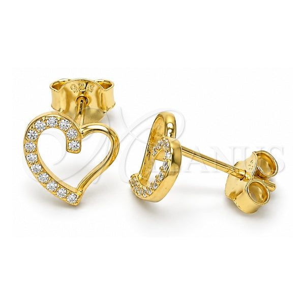 Sterling Silver Stud Earring, Heart Design, with White Micro Pave, Polished, Golden Finish, 02.369.0003.2
