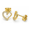 Sterling Silver Stud Earring, Heart Design, with White Micro Pave, Polished, Golden Finish, 02.369.0003.2