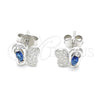 Sterling Silver Stud Earring, Butterfly Design, with Sapphire Blue Cubic Zirconia and White Micro Pave, Polished, Rhodium Finish, 02.369.0007.3