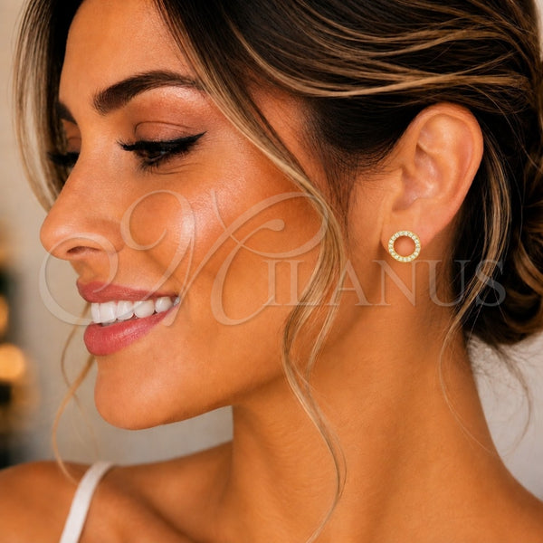 Sterling Silver Stud Earring, with White Cubic Zirconia, Polished, Golden Finish, 02.369.0012.2