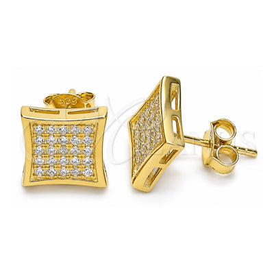 Sterling Silver Stud Earring, with White Micro Pave, Polished, Golden Finish, 02.369.0013.2