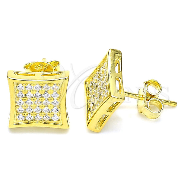 Sterling Silver Stud Earring, with White Micro Pave, Polished, Golden Finish, 02.369.0013.2