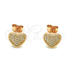Sterling Silver Stud Earring, Heart Design, with White Micro Pave, Polished, Rose Gold Finish, 02.369.0014.1