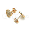 Sterling Silver Stud Earring, Heart Design, with White Micro Pave, Polished, Rose Gold Finish, 02.369.0014.1