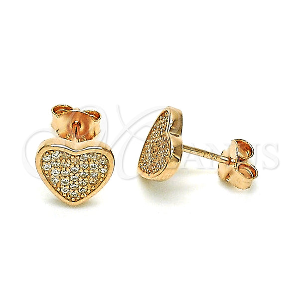 Sterling Silver Stud Earring, Heart Design, with White Micro Pave, Polished, Rose Gold Finish, 02.369.0014.1
