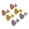 Sterling Silver Stud Earring, Heart Design, with White Micro Pave, Polished, Rose Gold Finish, 02.369.0014.1
