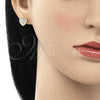 Sterling Silver Stud Earring, Heart Design, with White Micro Pave, Polished, Golden Finish, 02.369.0014.2
