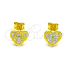 Sterling Silver Stud Earring, Heart Design, with White Micro Pave, Polished, Golden Finish, 02.369.0014.2