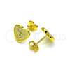 Sterling Silver Stud Earring, Heart Design, with White Micro Pave, Polished, Golden Finish, 02.369.0014.2