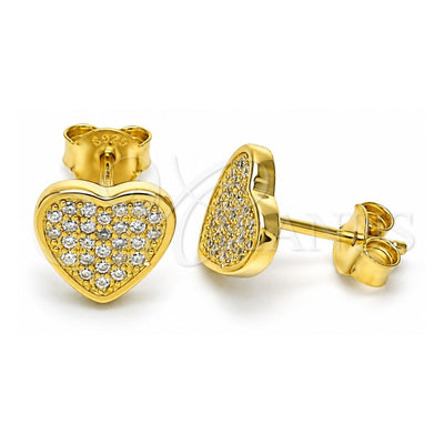 Sterling Silver Stud Earring, Heart Design, with White Micro Pave, Polished, Golden Finish, 02.369.0014.2