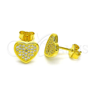 Sterling Silver Stud Earring, Heart Design, with White Micro Pave, Polished, Golden Finish, 02.369.0014.2