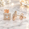 Sterling Silver Stud Earring, with White Cubic Zirconia and White Crystal, Polished, Rose Gold Finish, 02.369.0015.1