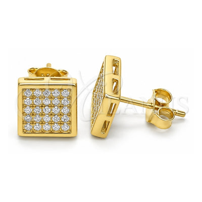 Sterling Silver Stud Earring, with White Micro Pave, Polished, Golden Finish, 02.369.0016.2