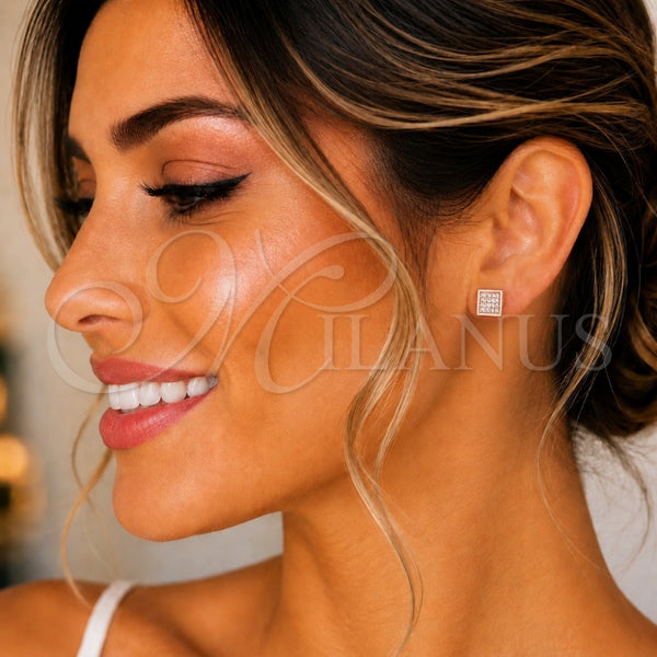 Sterling Silver Stud Earring, with White Cubic Zirconia, Polished, Rose Gold Finish, 02.369.0020.1