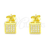 Sterling Silver Stud Earring, with White Micro Pave, Polished, Golden Finish, 02.369.0020.2
