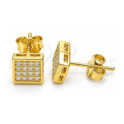 Sterling Silver Stud Earring, with White Micro Pave, Polished, Golden Finish, 02.369.0020.2