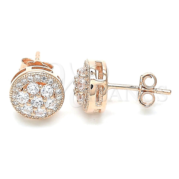 Sterling Silver Stud Earring, Flower Design, with White Cubic Zirconia and White Micro Pave, Polished, Rose Gold Finish, 02.369.0024.1