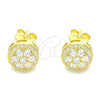 Sterling Silver Stud Earring, Flower Design, with White Cubic Zirconia and White Micro Pave, Polished, Golden Finish, 02.369.0024.2