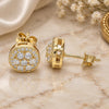 Sterling Silver Stud Earring, Flower Design, with White Cubic Zirconia and White Micro Pave, Polished, Golden Finish, 02.369.0024.2