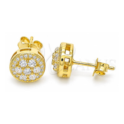 Sterling Silver Stud Earring, Flower Design, with White Cubic Zirconia and White Micro Pave, Polished, Golden Finish, 02.369.0024.2