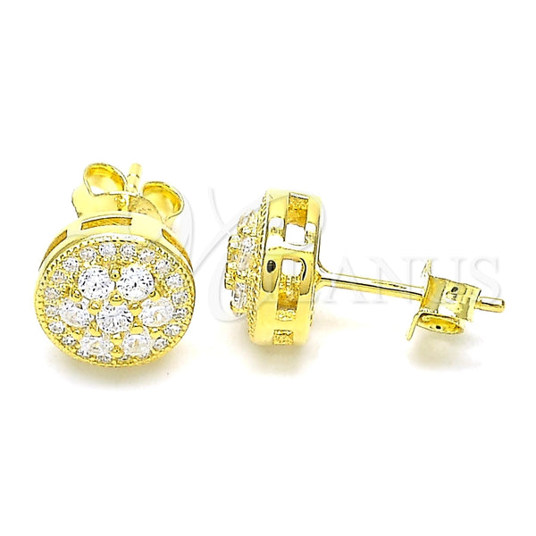 Sterling Silver Stud Earring, Flower Design, with White Cubic Zirconia and White Micro Pave, Polished, Golden Finish, 02.369.0024.2