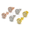 Sterling Silver Stud Earring, Flower Design, with White Cubic Zirconia and White Micro Pave, Polished, Golden Finish, 02.369.0024.2