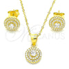 Sterling Silver Earring and Pendant Adult Set, with White Cubic Zirconia and White Crystal, Polished, Golden Finish, 10.369.0001.2