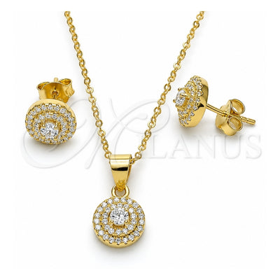 Sterling Silver Earring and Pendant Adult Set, with White Cubic Zirconia and White Crystal, Polished, Golden Finish, 10.369.0001.2