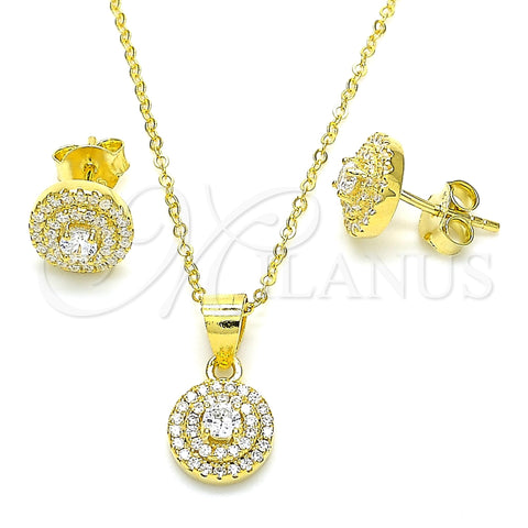 Sterling Silver Earring and Pendant Adult Set, with White Cubic Zirconia and White Crystal, Polished, Golden Finish, 10.369.0001.2