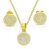 Sterling Silver Earring and Pendant Adult Set, with White Cubic Zirconia and White Crystal, Polished, Golden Finish, 10.369.0002.2