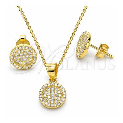 Sterling Silver Earring and Pendant Adult Set, with White Cubic Zirconia and White Crystal, Polished, Golden Finish, 10.369.0002.2
